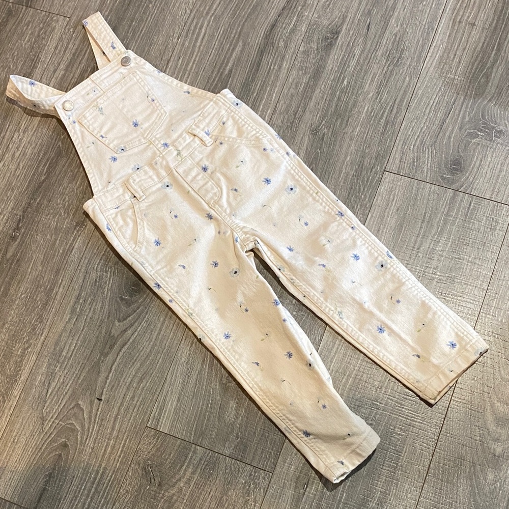 Old Navy Cream Overalls with Blue flowers